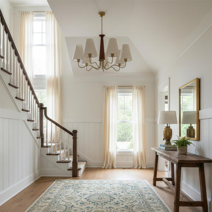 Eléonore Chandelier, Suspension avec Cadre en Métal, Abat-jours en Lin et Détail en Bois