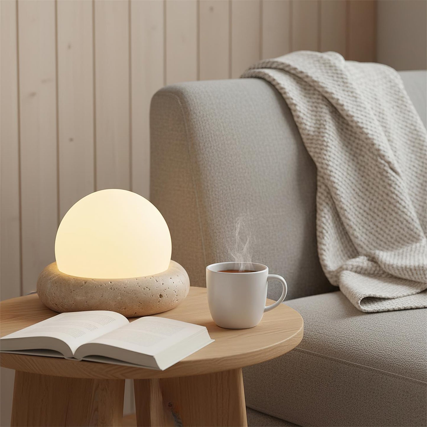 Lampe de table LED Noémie Mini Stone avec abat-jour en acrylique dépoli