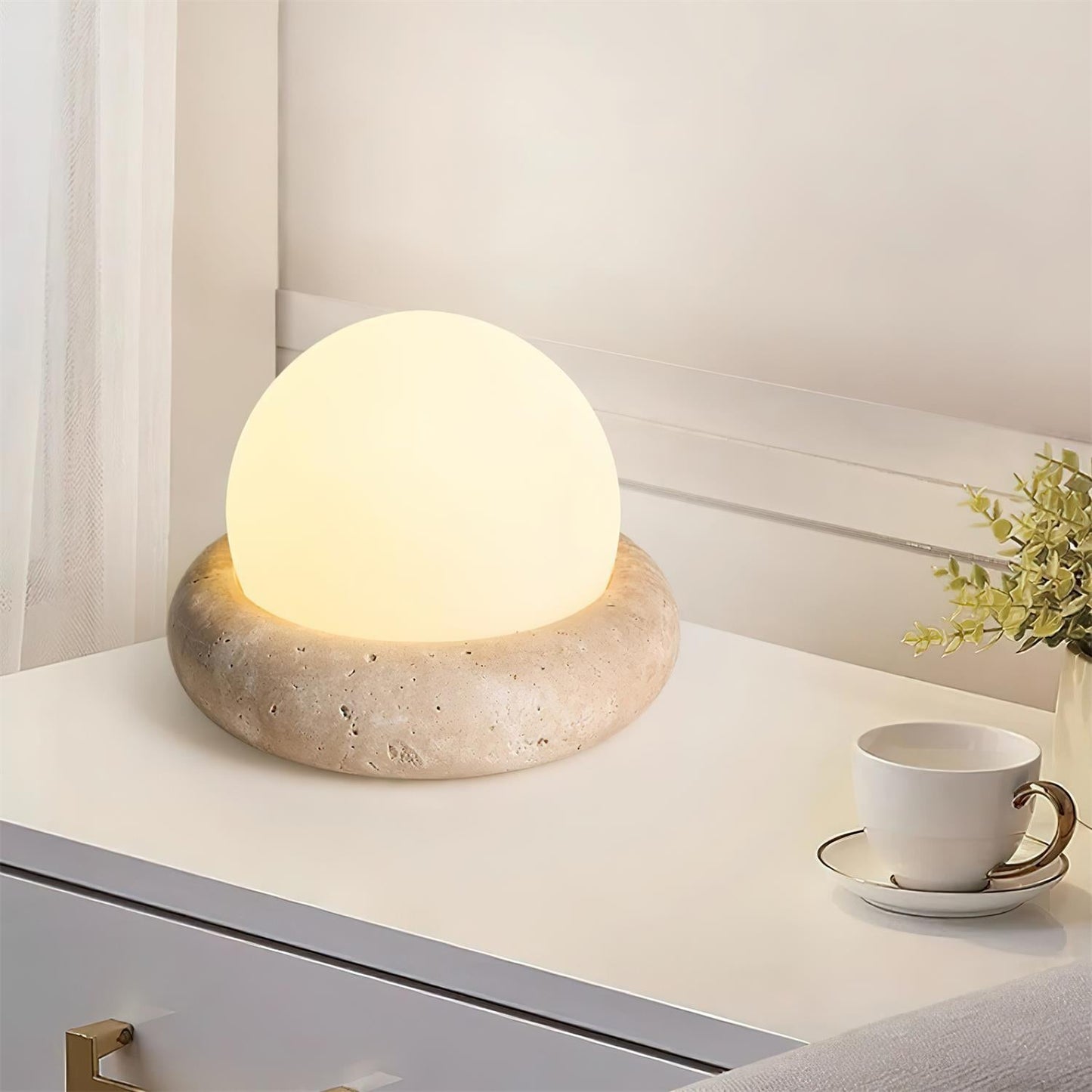 Lampe de table LED Noémie Mini Stone avec abat-jour en acrylique dépoli