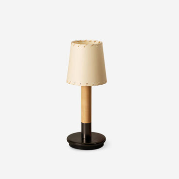 Lampe de table à LED Amelie portable en bois avec abat-jour en tissu
