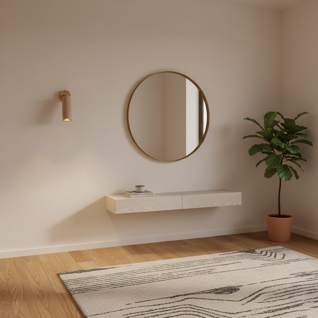 Applique murale Solène en travertin avec base en bois et bras métallique réglable