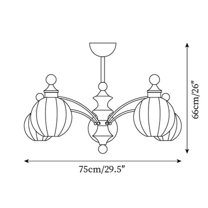 Lustre rond Juliette, globes en verre dépoli avec accents en bois poli