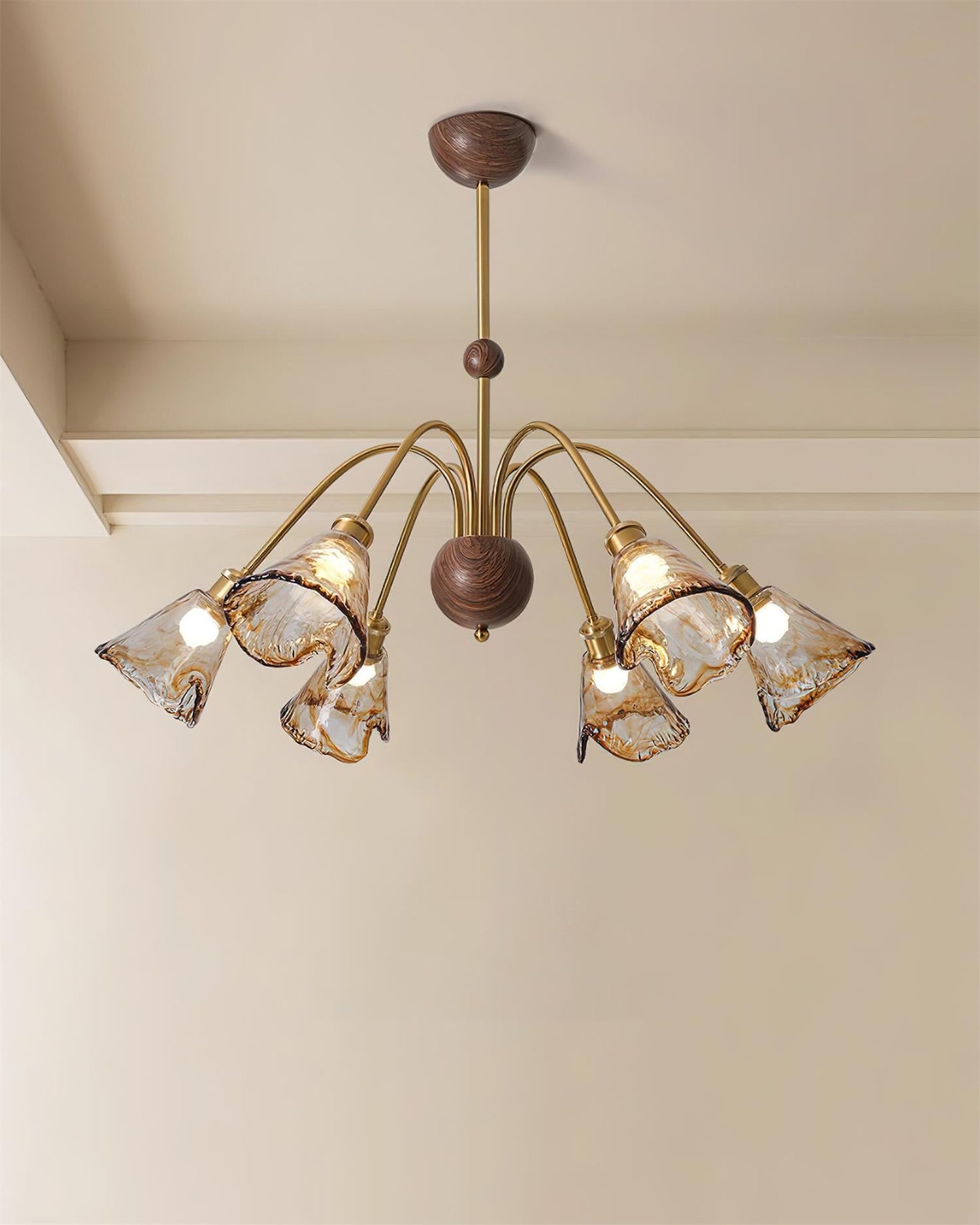 Amélie Amber Glass Curved Arm Chandelier