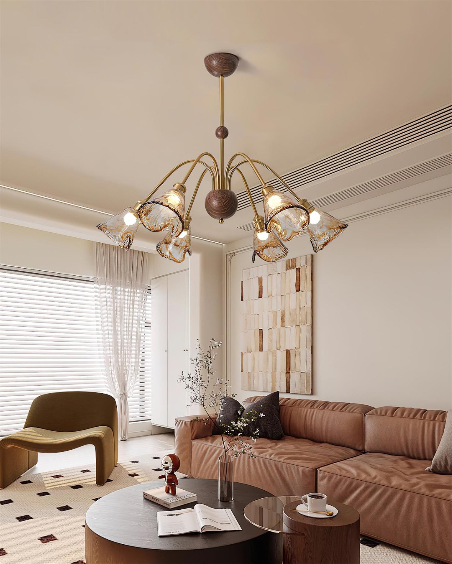 Amélie Amber Glass Curved Arm Chandelier