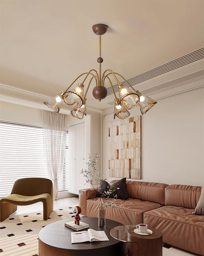 Amélie Amber Glass Curved Arm Chandelier