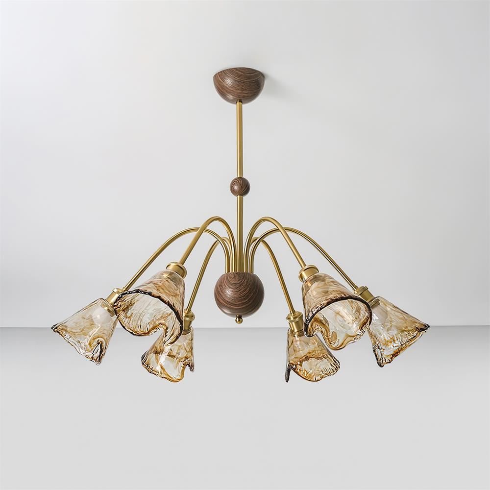 Amélie Amber Glass Curved Arm Chandelier