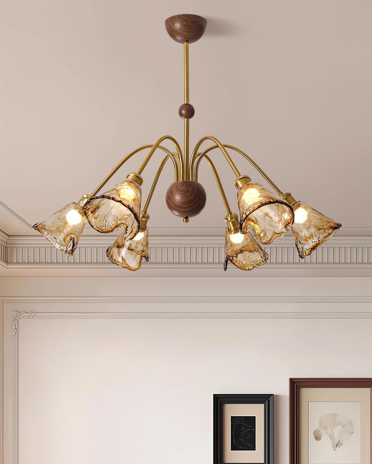 Amélie Amber Glass Curved Arm Chandelier