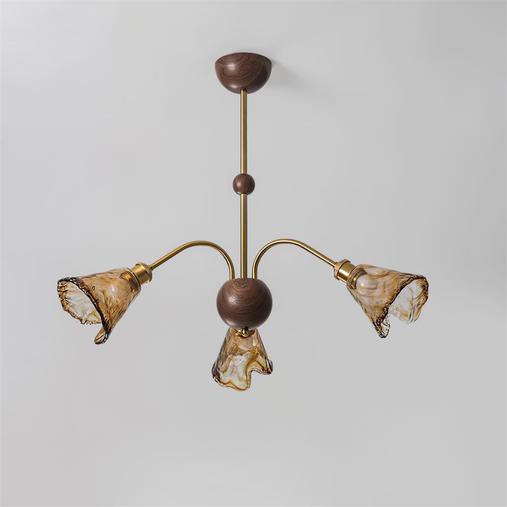 Amélie Amber Glass Curved Arm Chandelier