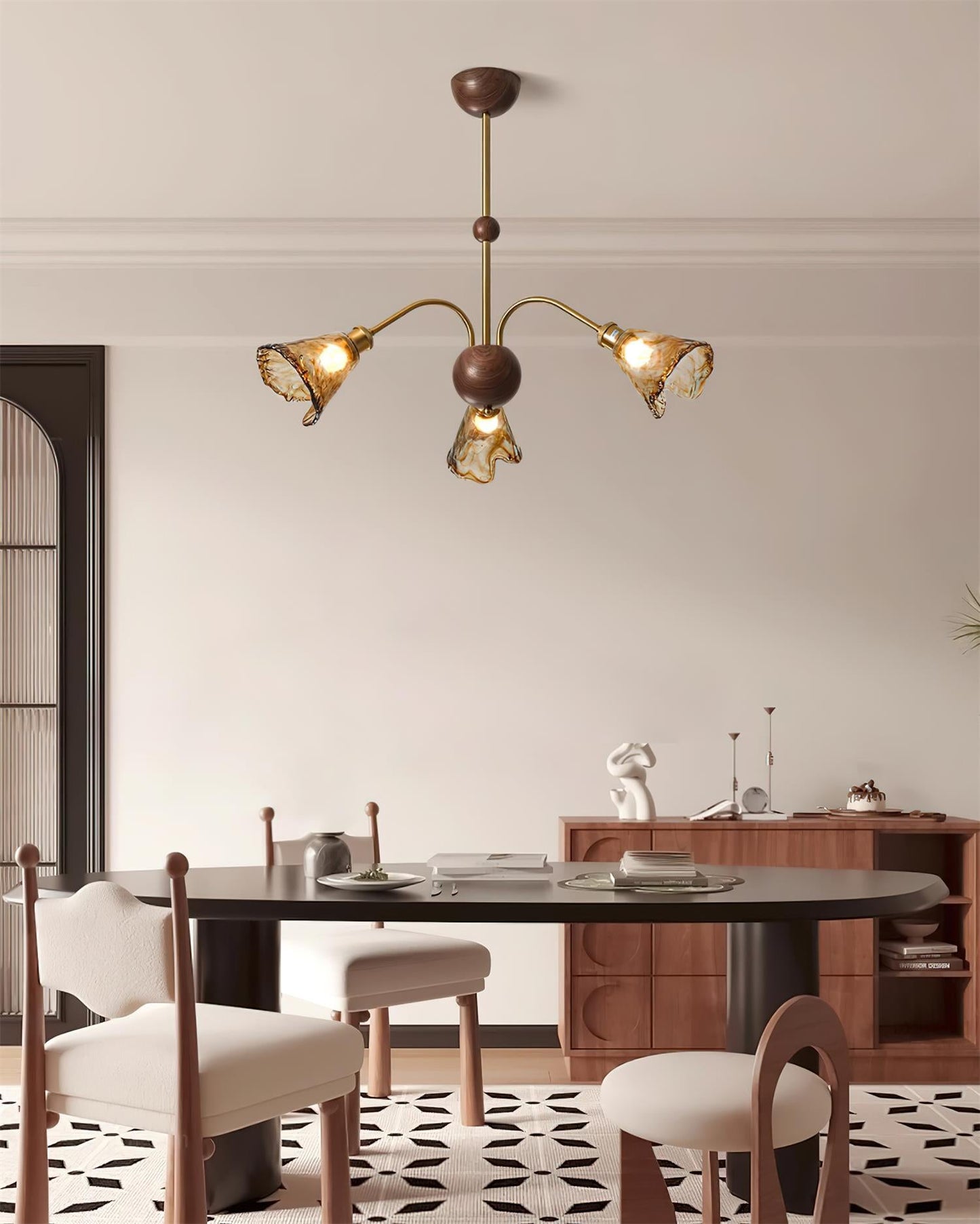 Amélie Amber Glass Curved Arm Chandelier