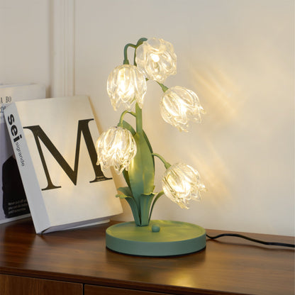 Aurélia Green Flower Table Lamp with Glass Petal Design