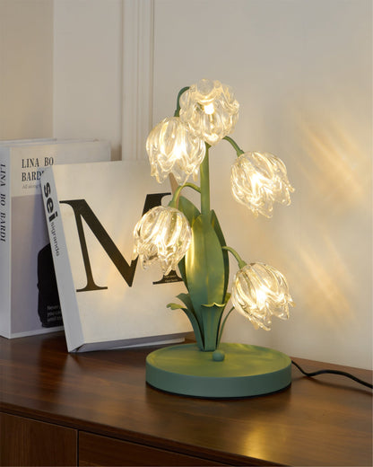 Aurélia Green Flower Table Lamp with Glass Petal Design