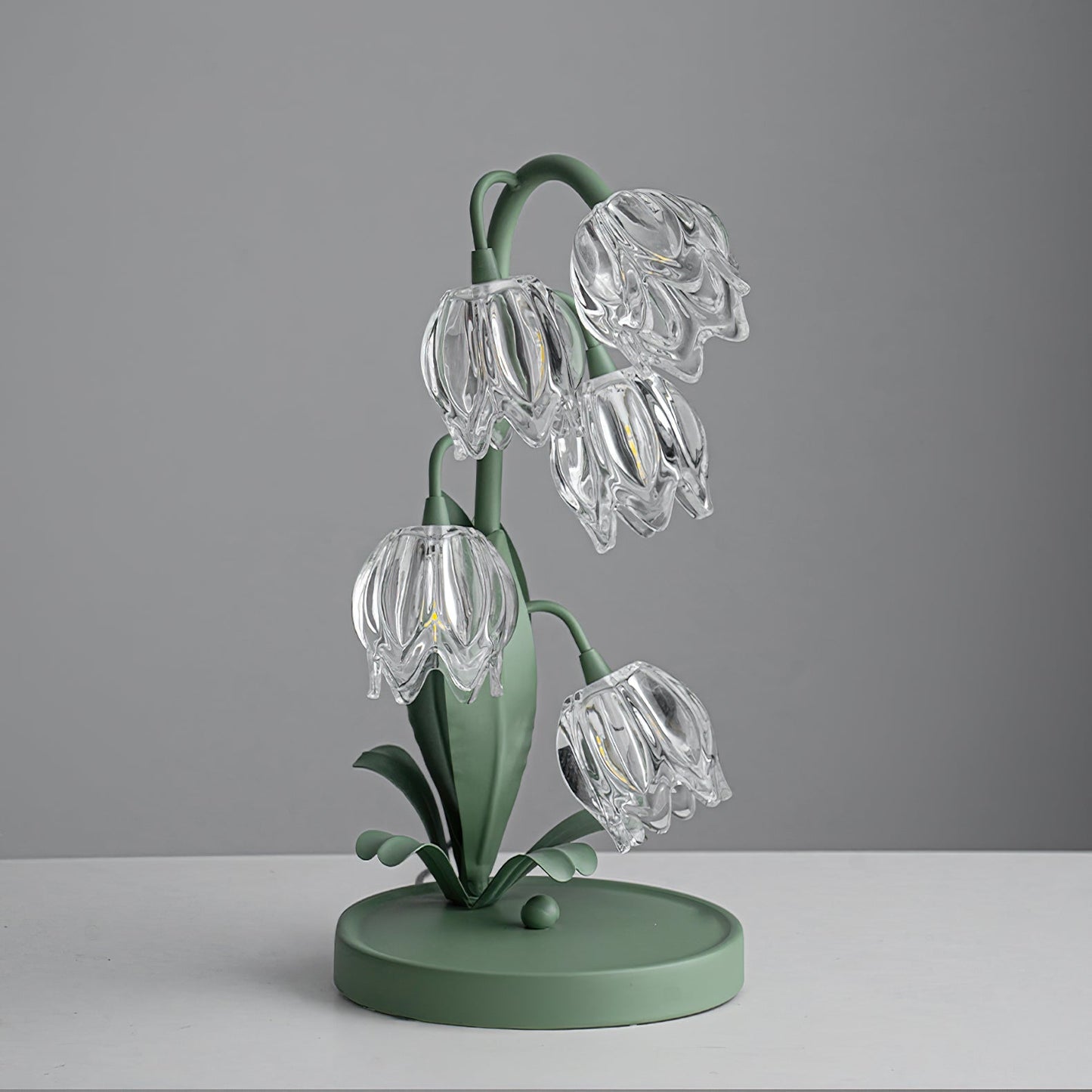 Aurélia Green Flower Table Lamp with Glass Petal Design