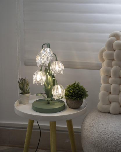 Aurélia Green Flower Table Lamp with Glass Petal Design
