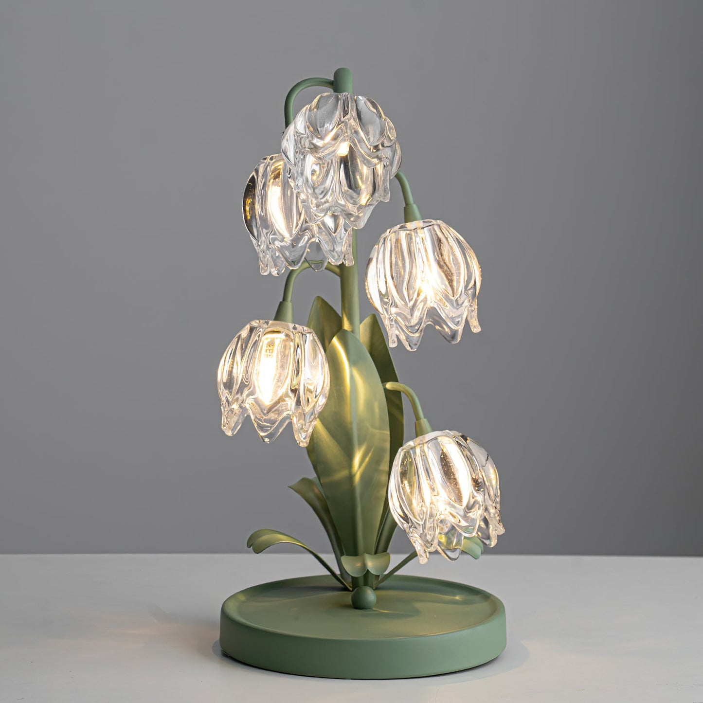 Aurélia Green Flower Table Lamp with Glass Petal Design