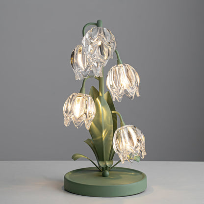 Aurélia Green Flower Table Lamp with Glass Petal Design