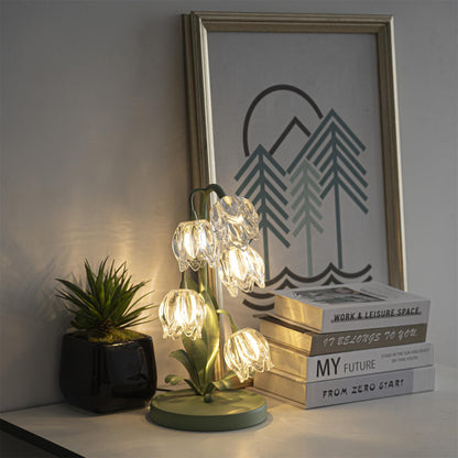 Aurélia Green Flower Table Lamp with Glass Petal Design