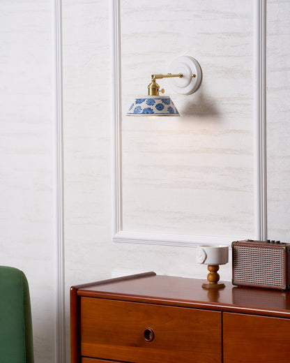 Amélie Porcelain Indigo Wall Lamp with Brass Accents