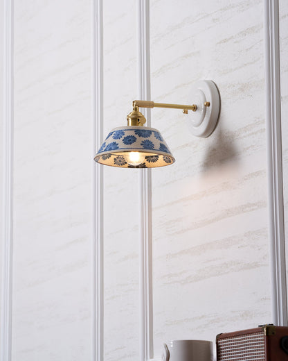 Amélie Porcelain Indigo Wall Lamp with Brass Accents