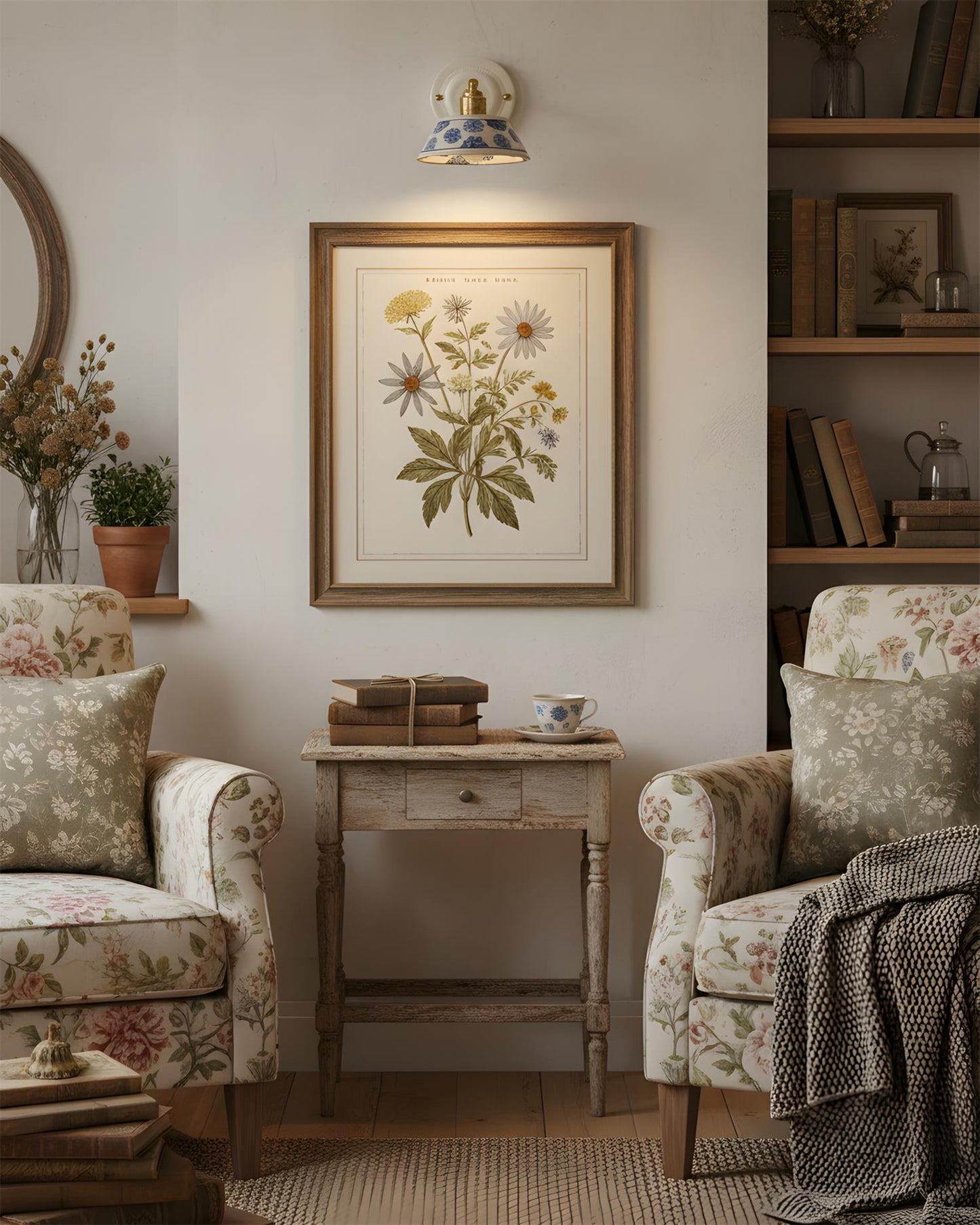 Amélie Porcelain Indigo Wall Lamp with Brass Accents