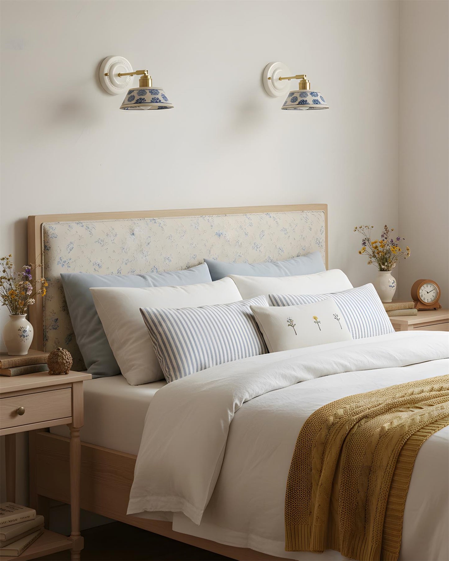 Amélie Porcelain Indigo Wall Lamp with Brass Accents