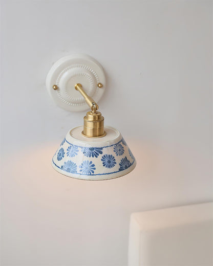 Amélie Porcelain Indigo Wall Lamp with Brass Accents