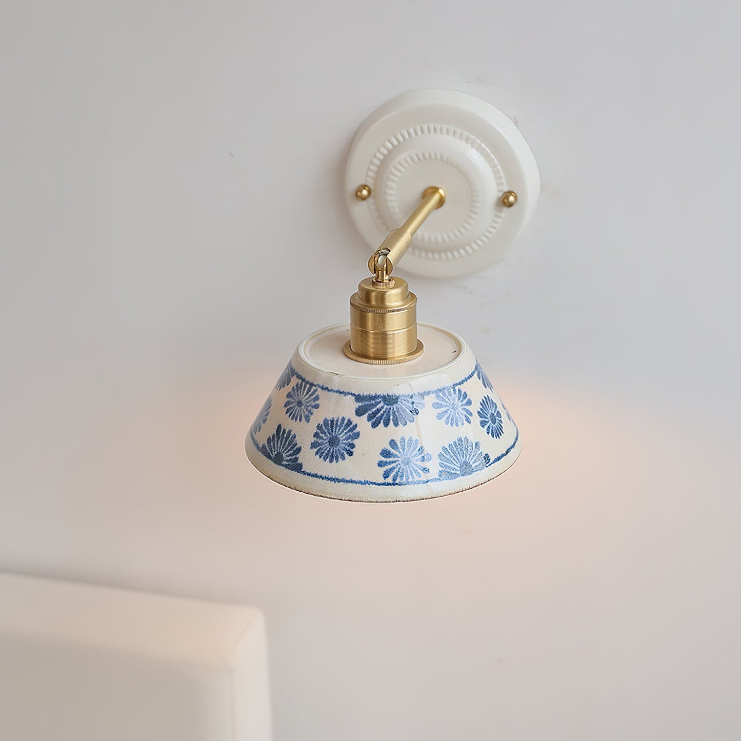 Amélie Porcelain Indigo Wall Lamp with Brass Accents