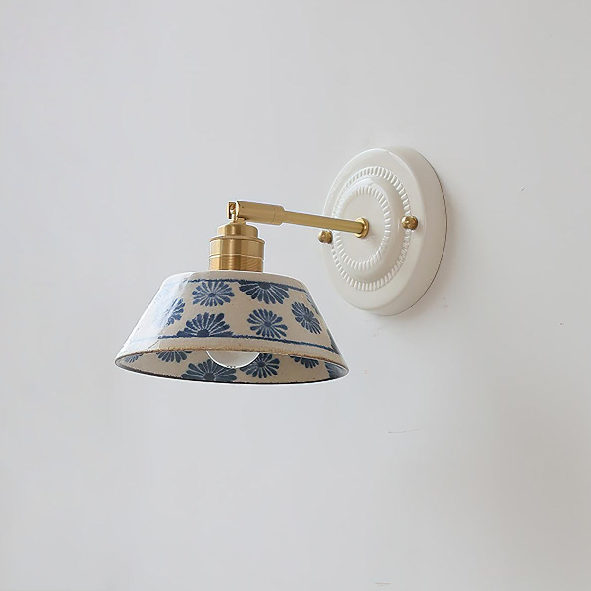 Amélie Porcelain Indigo Wall Lamp with Brass Accents