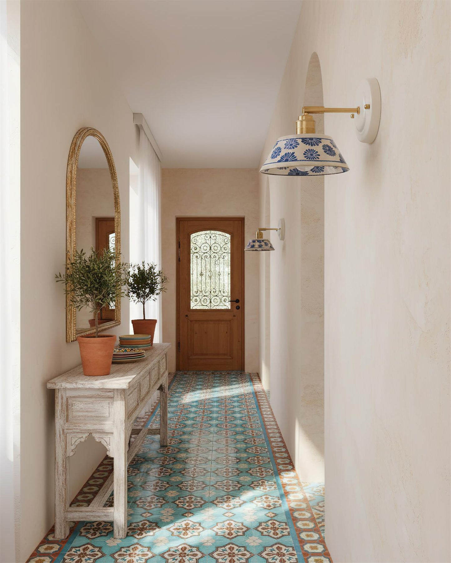 Amélie Porcelain Indigo Wall Lamp with Brass Accents