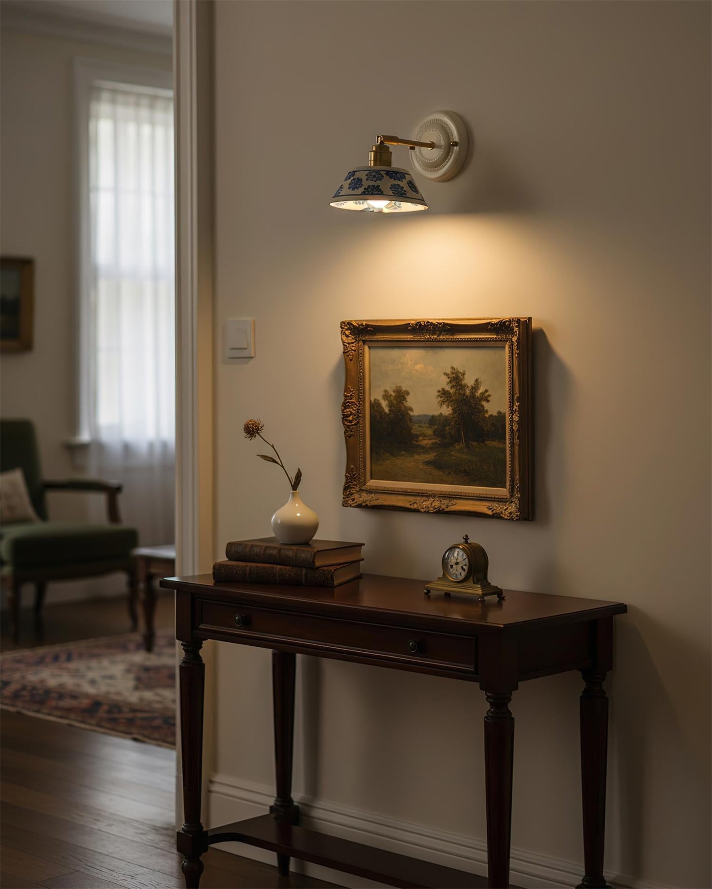 Amélie Porcelain Indigo Wall Lamp with Brass Accents