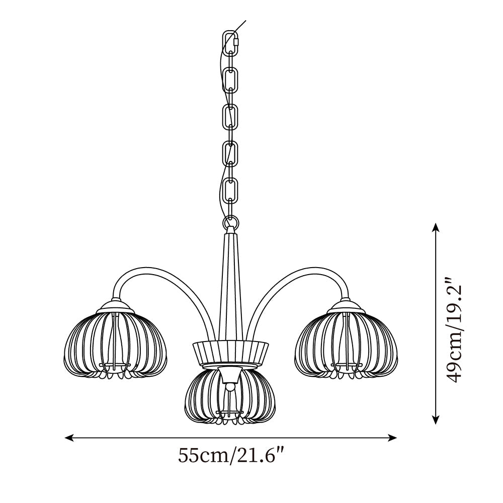 Émilie Chandelier en Bois, Abat-jours Cannelés d'Inspiration Citrouille avec Structure Métallique