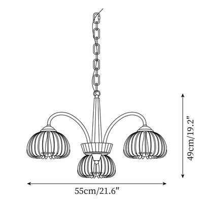 Émilie Chandelier en Bois, Abat-jours Cannelés d'Inspiration Citrouille avec Structure Métallique