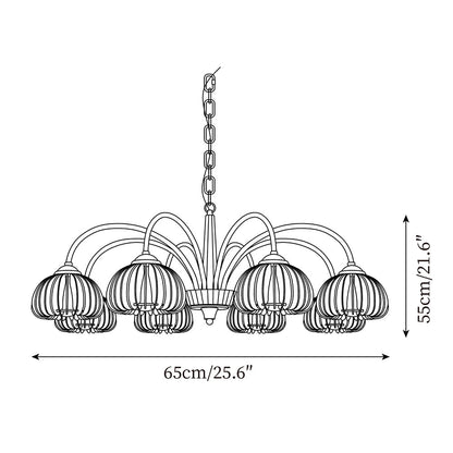 Émilie Chandelier en Bois, Abat-jours Cannelés d'Inspiration Citrouille avec Structure Métallique