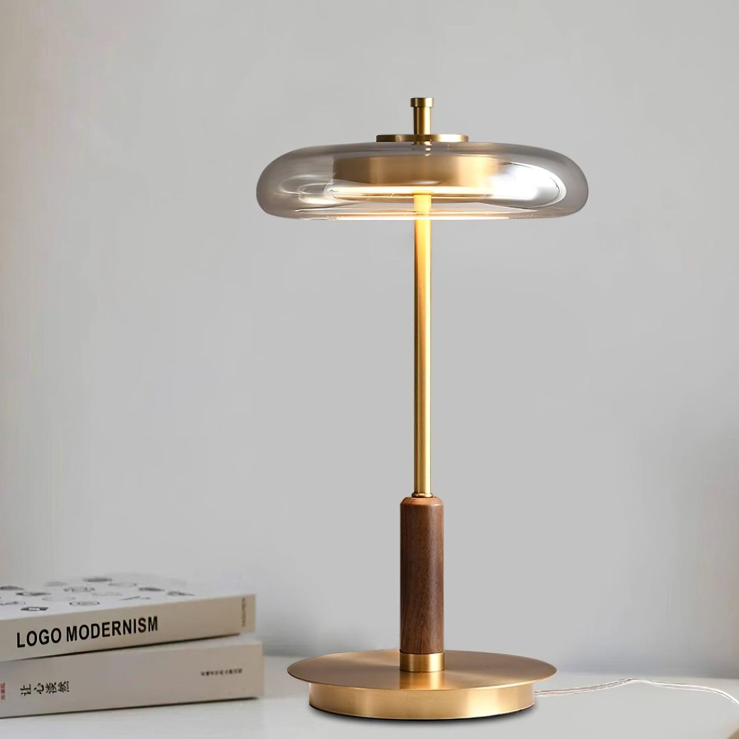 Auriane Glass LED Table Lamp with Brass Base Design