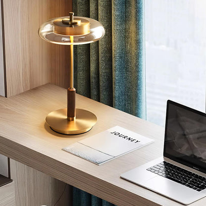 Auriane Glass LED Table Lamp with Brass Base Design