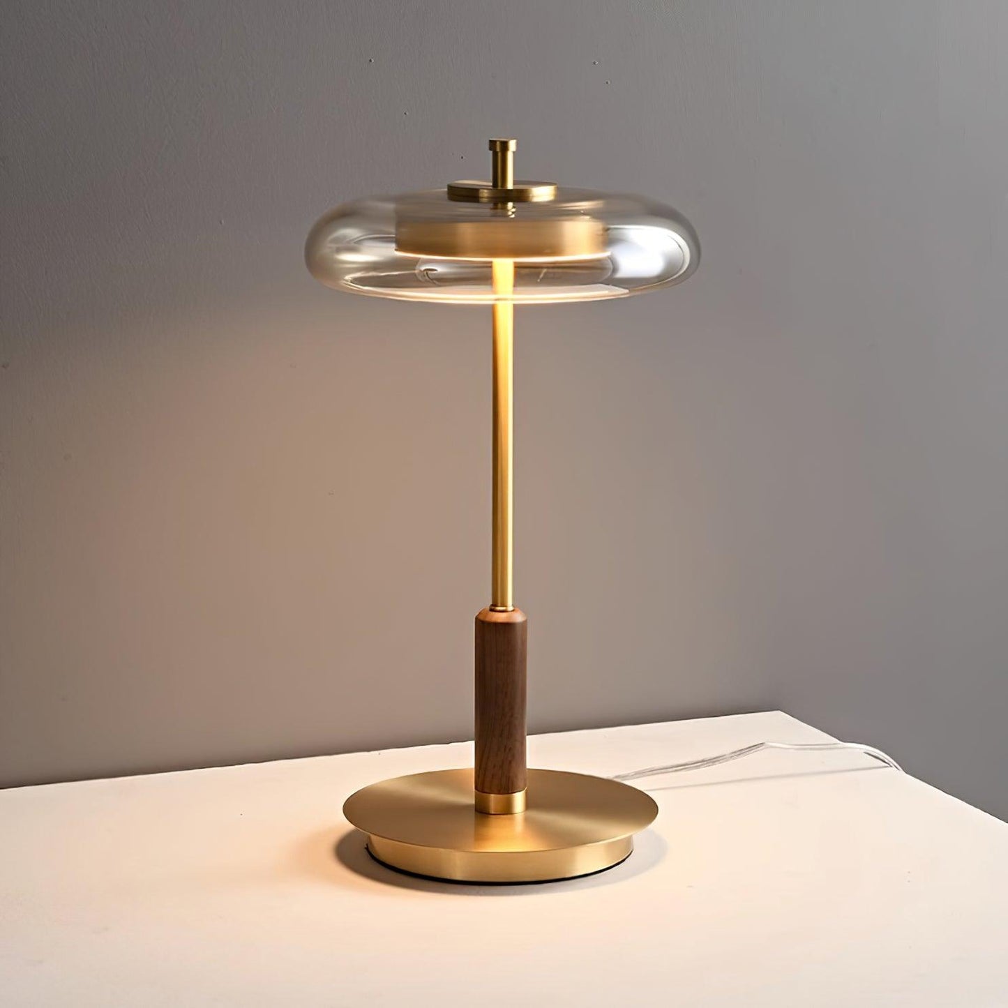 Auriane Glass LED Table Lamp with Brass Base Design