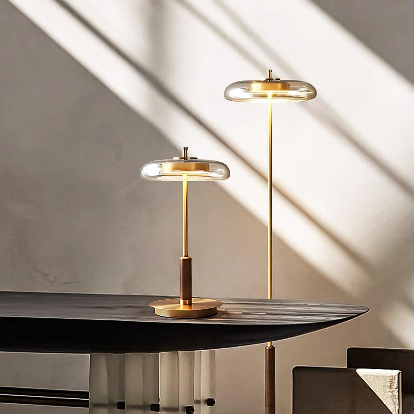 Auriane Glass LED Table Lamp with Brass Base Design