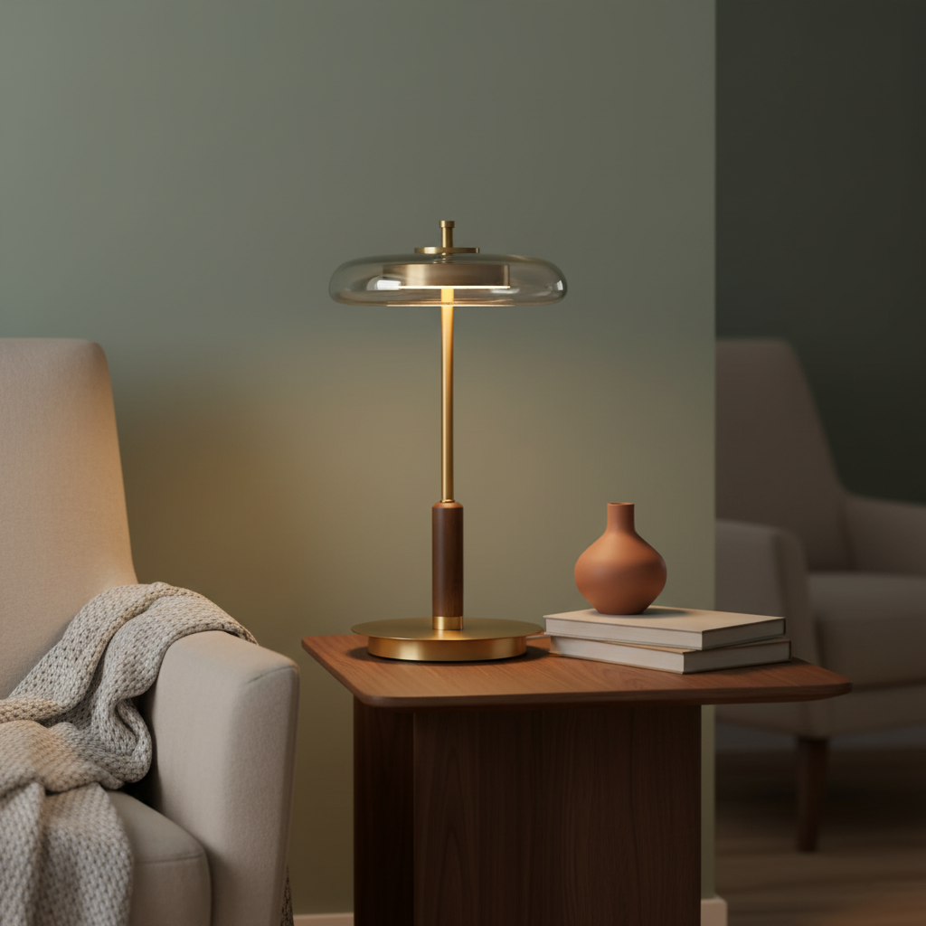 Auriane Glass LED Table Lamp with Brass Base Design