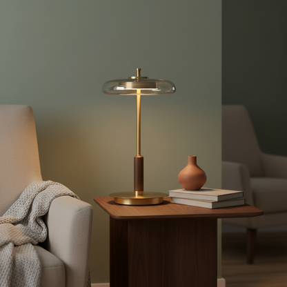Auriane Glass LED Table Lamp with Brass Base Design