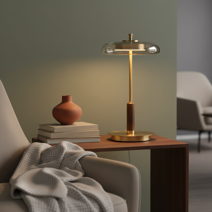 Auriane Glass LED Table Lamp with Brass Base Design
