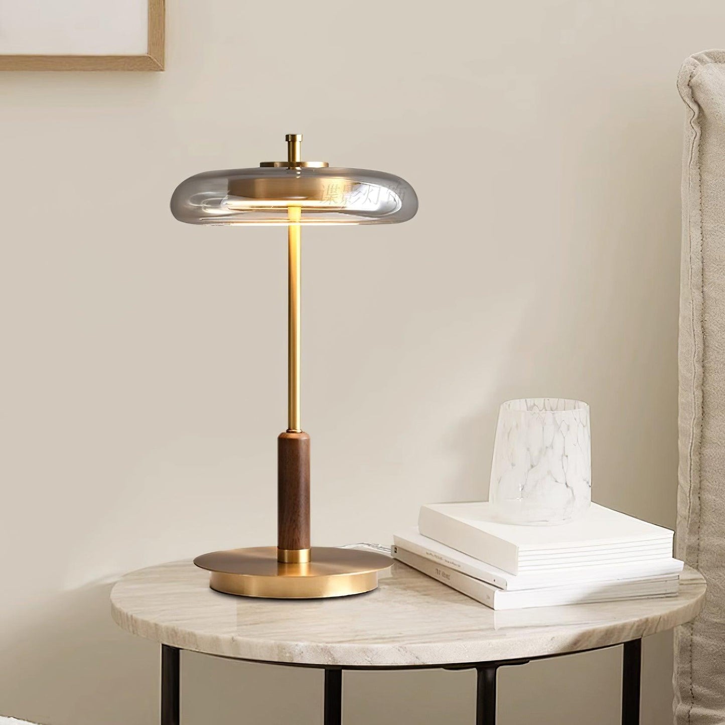 Auriane Glass LED Table Lamp with Brass Base Design