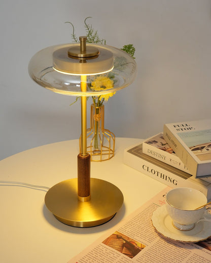 Auriane Glass LED Table Lamp with Brass Base Design