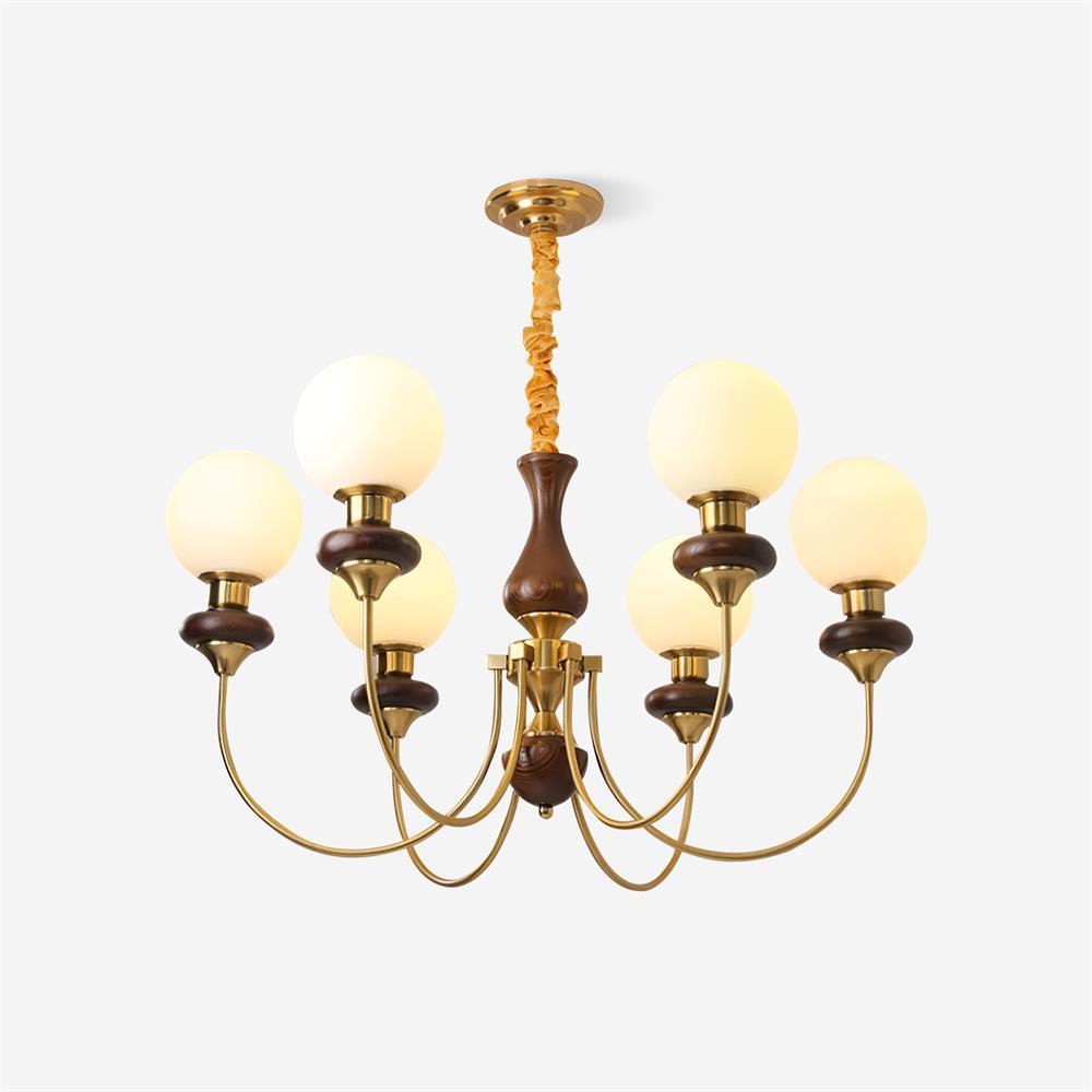 Lustre rétro Colette, abat-jour en verre avec cadre en bois et en métal