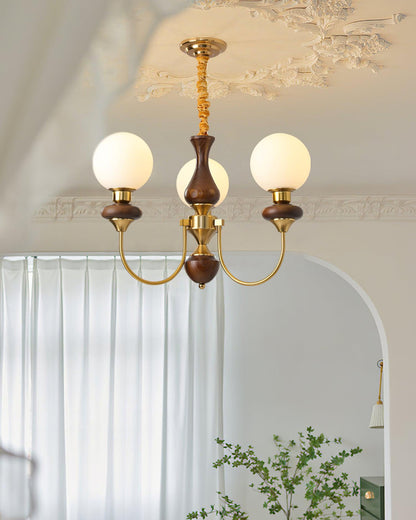 Lustre rétro Colette, abat-jour en verre avec cadre en bois et en métal