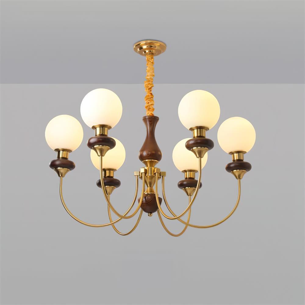 Lustre rétro Colette, abat-jour en verre avec cadre en bois et en métal