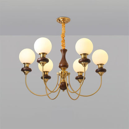 Lustre rétro Colette, abat-jour en verre avec cadre en bois et en métal