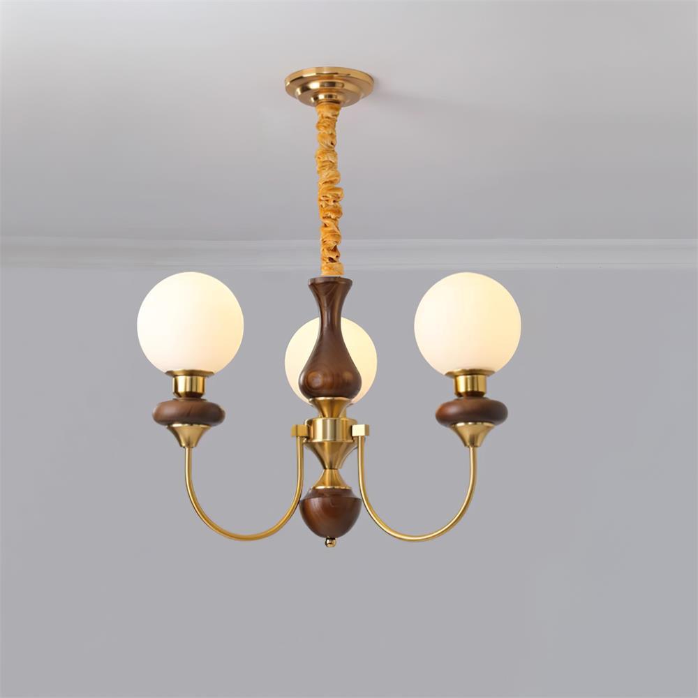 Lustre rétro Colette, abat-jour en verre avec cadre en bois et en métal