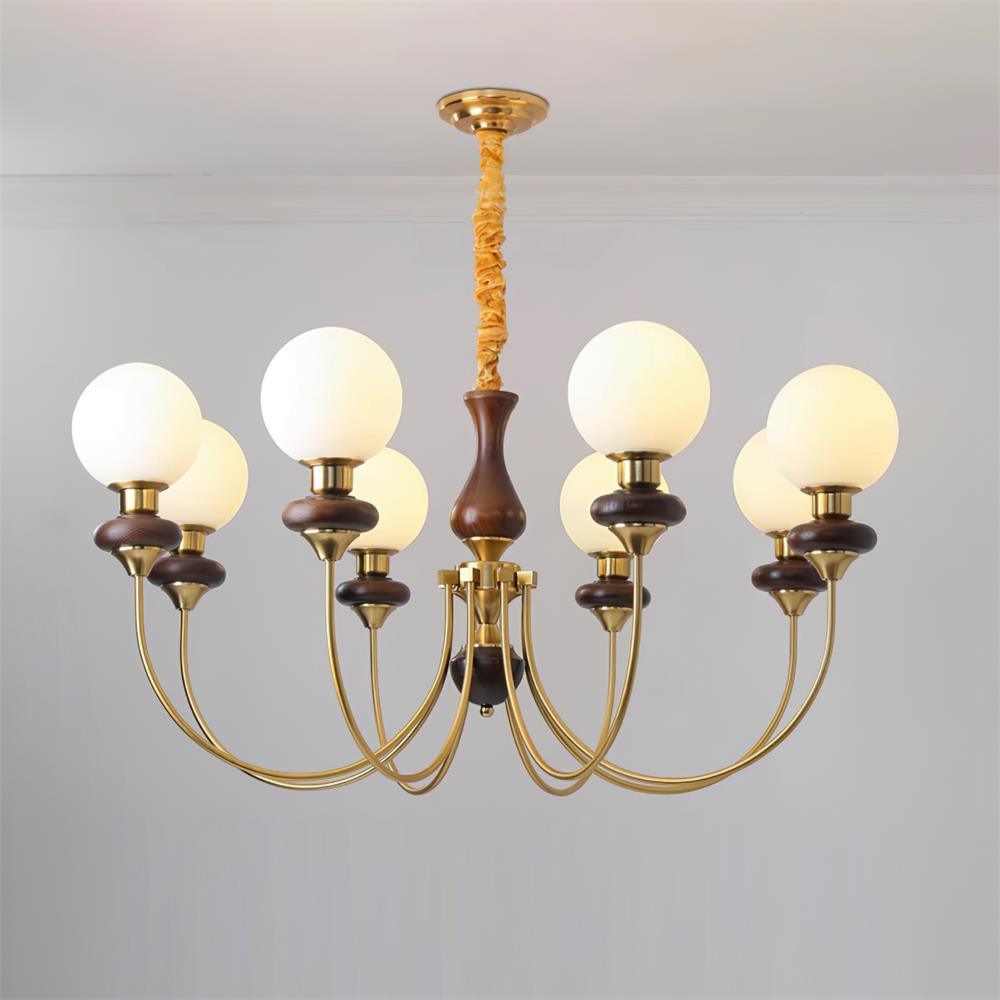 Lustre rétro Colette, abat-jour en verre avec cadre en bois et en métal