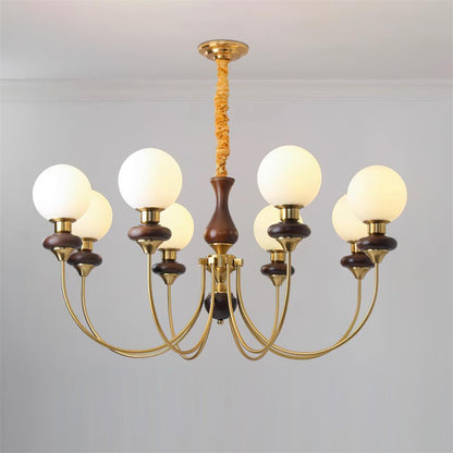 Lustre rétro Colette, abat-jour en verre avec cadre en bois et en métal