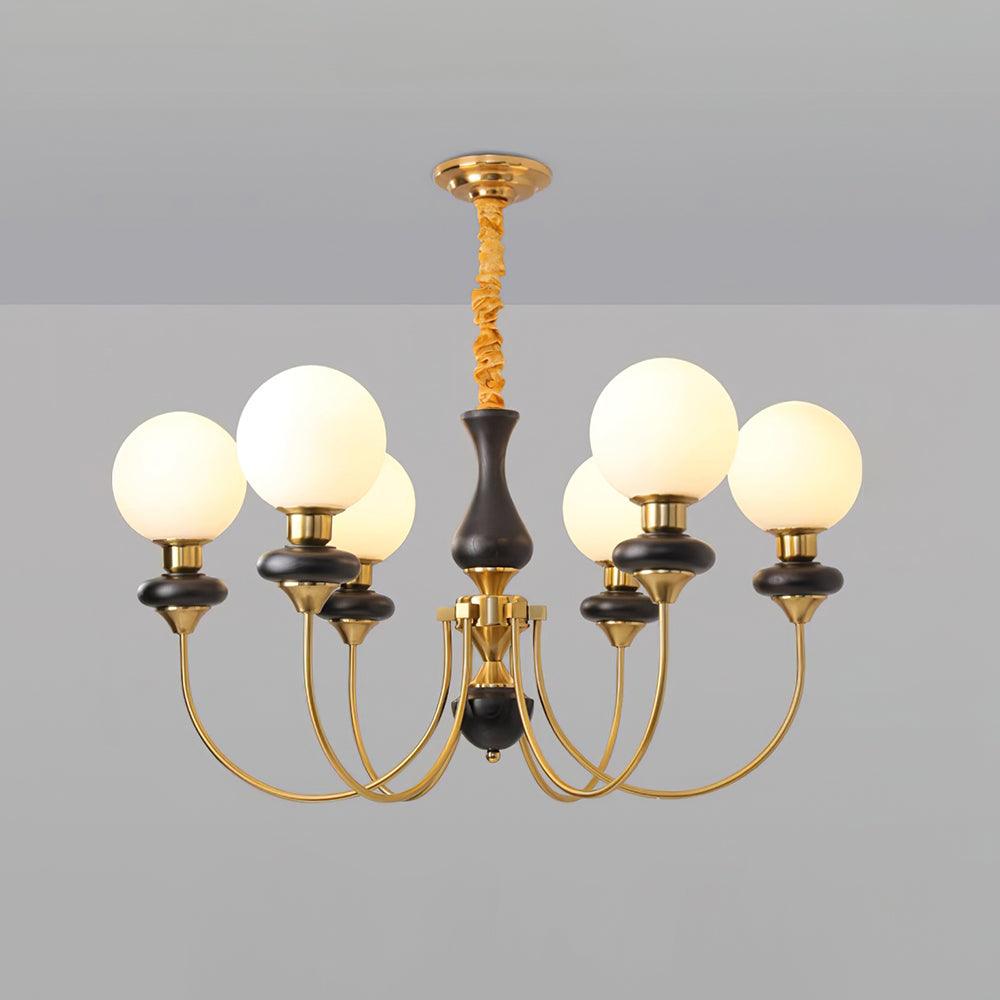 Lustre rétro Colette, abat-jour en verre avec cadre en bois et en métal