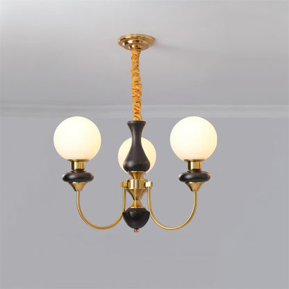 Lustre rétro Colette, abat-jour en verre avec cadre en bois et en métal